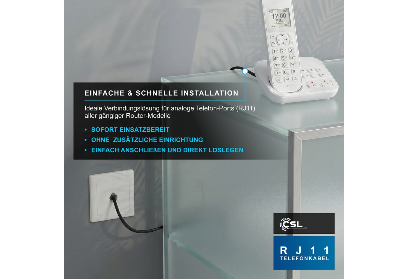 CSL Flachkabel RJ11 zu RJ 11, Router zu Telefon Fax Anrufbeantworter 3m Telefonkabel, RJ-11, RJ-11 (300 cm), Modularkabel, Telefonanschlusskabel, Modem, DSL, VD – Bild 5 von 5