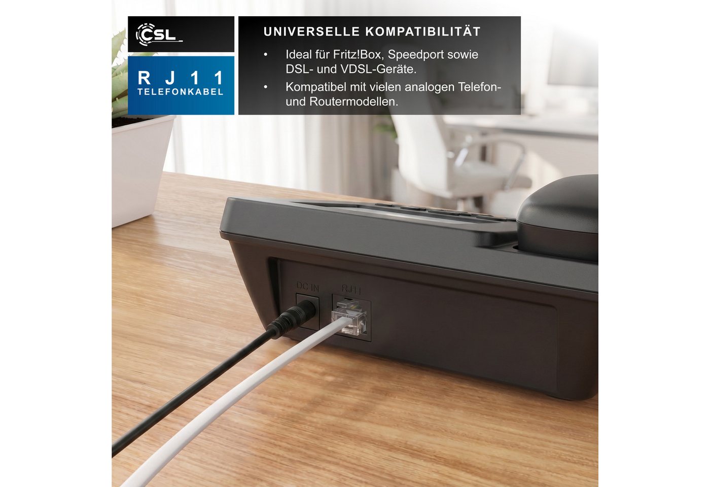 CSL Flachkabel RJ11 zu RJ 11, Router zu Telefon Fax Anrufbeantworter 6 m Telefonkabel, RJ-11, RJ-11 (600 cm), Modularkabel, Telefonanschlusskabel, Modem, DSL, V – Bild 5 von 5