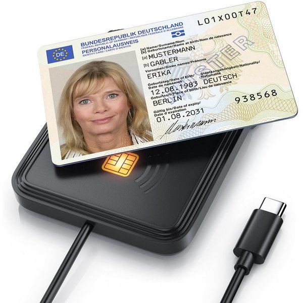 CSL HBCI-Chipkartenleser USB C, NFC, SmartCard Reader, SIM Kartenlesegerät, ISO 7816, ISO 14443, Mac OS, Windows 7–11, Personalausweis, Krankenkassenkarten, Ban
