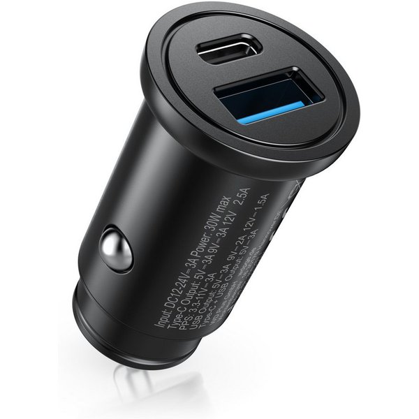 CSL KFZ Ladegerät Auto Ladegerät USB A & C, Schnellladegerät 30 Watt KFZ-Netzteil (USB-C & USB-A, Zigarettenanzünder, Power Delivery & Quick Charge)