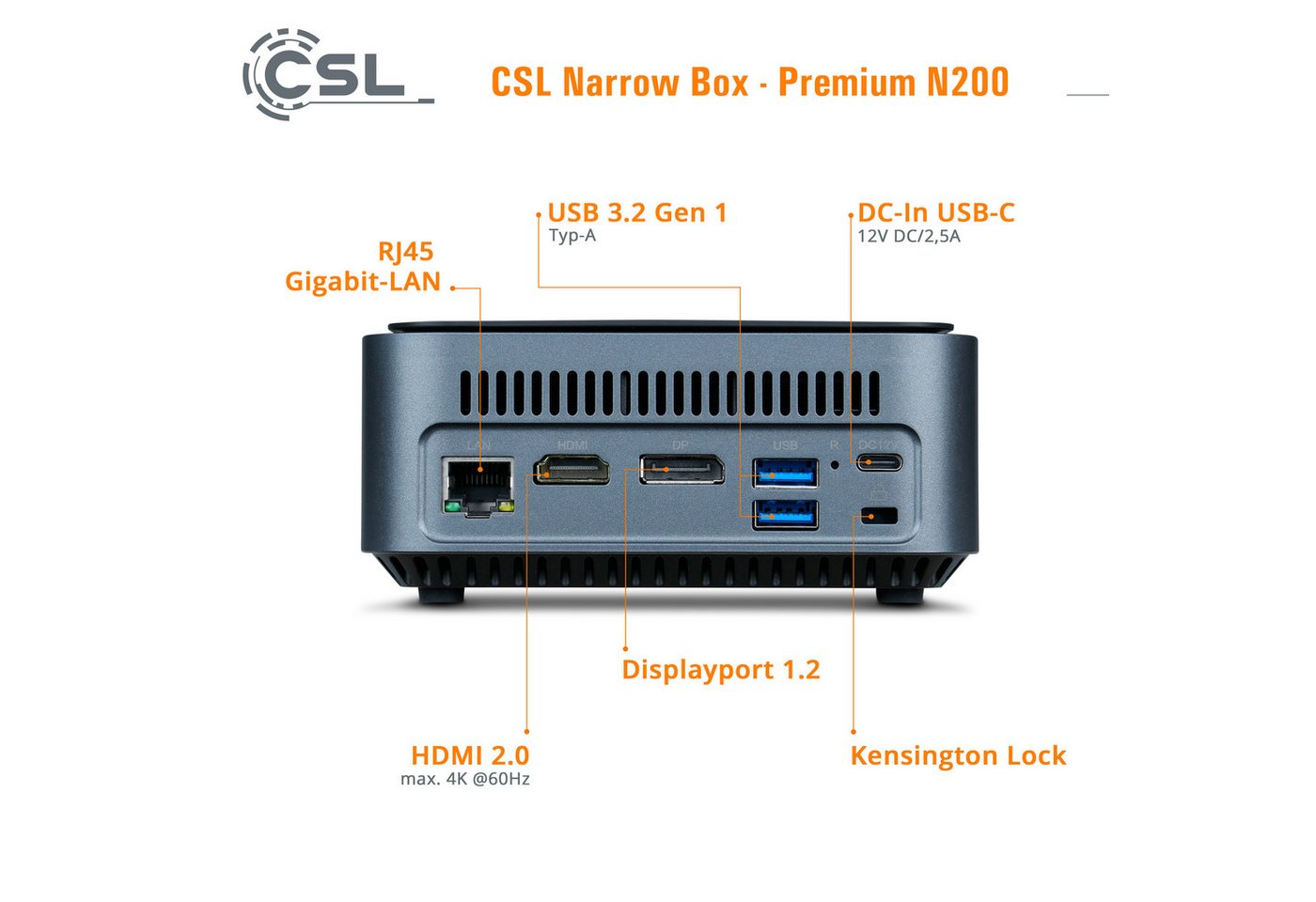 CSL Narrow Box Premium Mini-PC (Intel N200 N200, UHD Graphics, 16 GB RAM, 500 GB SSD, Luftkühlung) – Bild 3 von 5