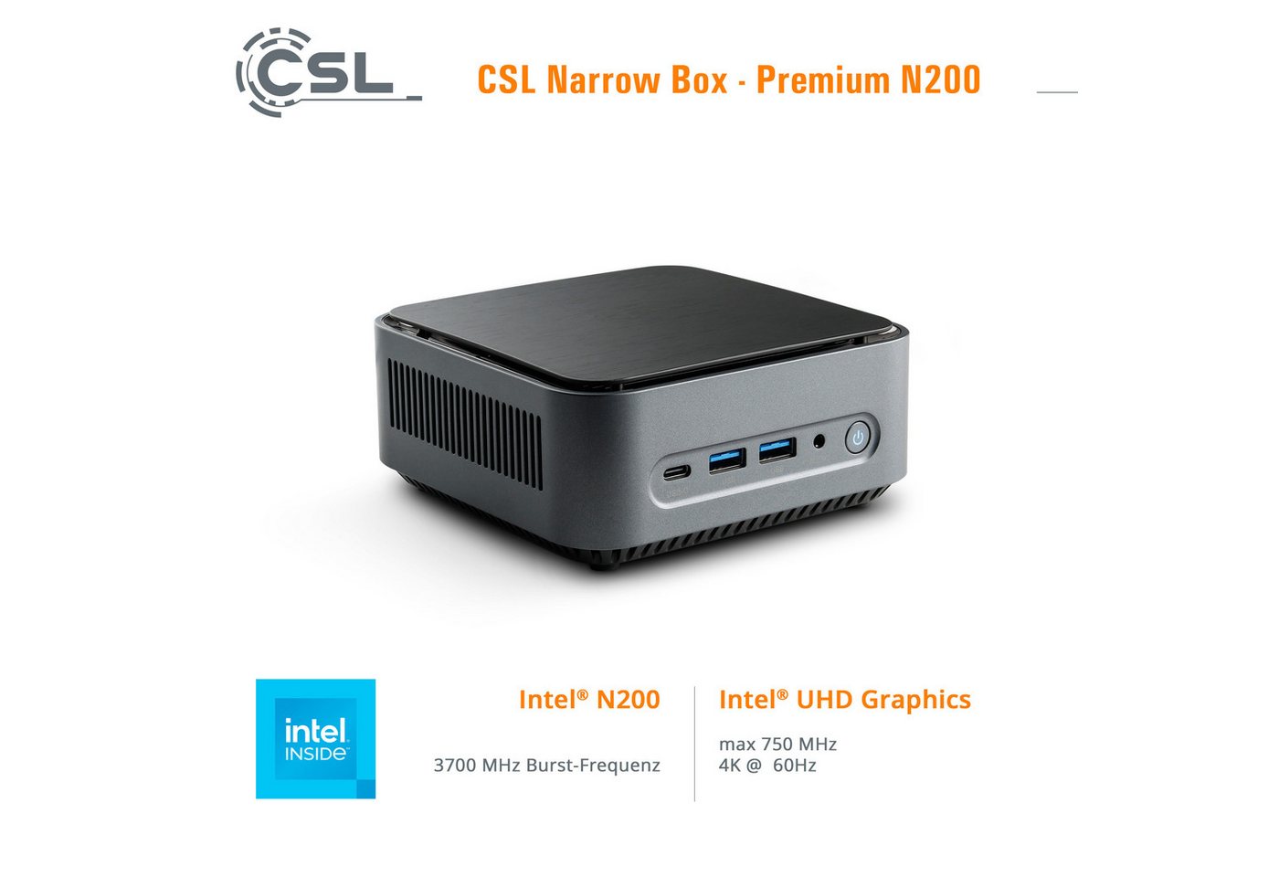 CSL Narrow Box Premium Mini-PC (Intel N200 N200, UHD Graphics, 16 GB RAM, 500 GB SSD, Luftkühlung) – Bild 5 von 5