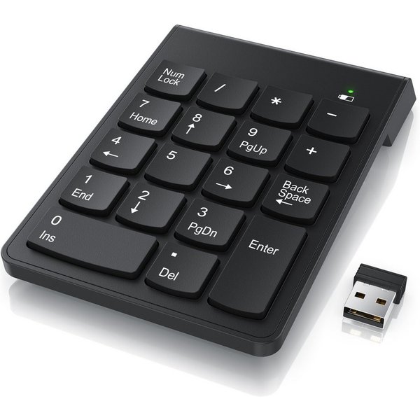 CSL Numpad kabellos, 2,4Ghz Keypad mit Mulitmediatasten, Nummerntastenfeld Wireless-Tastatur (Nummernblock Zusatztastatur, 10 Multimedia Keys, 18 Tasten, Laptop
