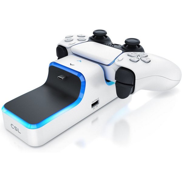 CSL PS5 Controller Ladestation, Twin Charge Playstation Wireless Gamepad DualSense-Ladestation (1000 mA, 1-tlg., Schnell Ladegerät mit USB Ladekabel & LED Anzei