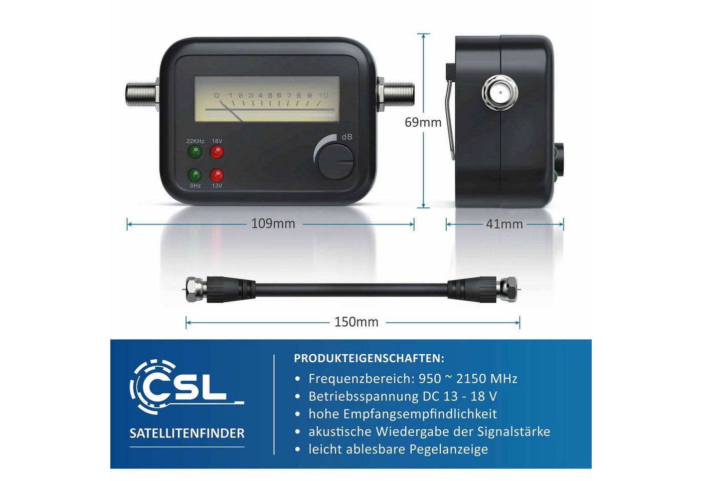 CSL Satfinder Satellitenfinder mit Pegelskala, HD-fähig, Zeigeranzeige mit Signalton (1-St), Sat-Schüssel schnell und präzise ausrichten, einfache Bedienung – Bild 4 von 5
