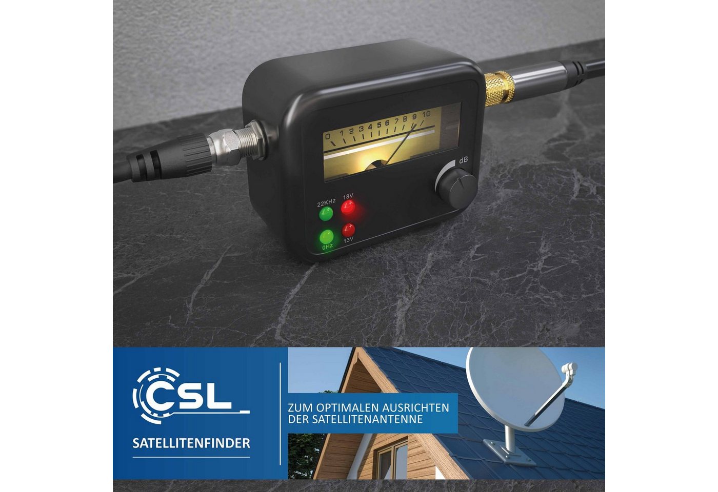 CSL Satfinder Satellitenfinder mit Pegelskala, HD-fähig, Zeigeranzeige mit Signalton (1-St), Sat-Schüssel schnell und präzise ausrichten, einfache Bedienung – Bild 5 von 5