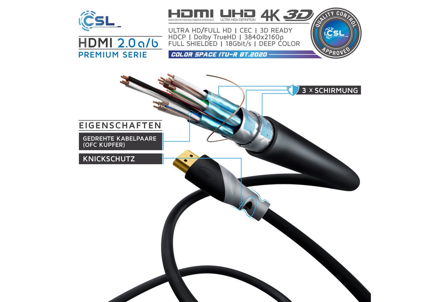 CSL Ultra High Speed HDMI 2.1 Kabel, 16K, 48 Gbit/s, eARC, VRR - 4m HDMI-Kabel, 2.1, HDMI Typ A (400 cm), 8K @ 60 Hz, 4K @ 120 Hz, HDR10+, abwärtskompatibel zu  – Bild 2 von 5