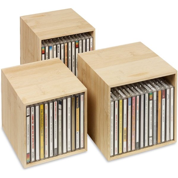 Cubix Aufbewahrungsbox CD-Boxen-Set bambus, 3 CD-Aufbewahrungs-Boxen Holz für 40 CDs.