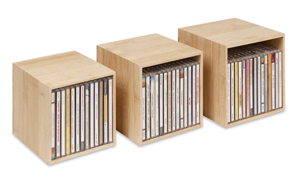 Cubix Aufbewahrungsbox CD-Boxen-Set bambus, 3 CD-Aufbewahrungs-Boxen Holz für 40 CDs. – Bild 3 von 5
