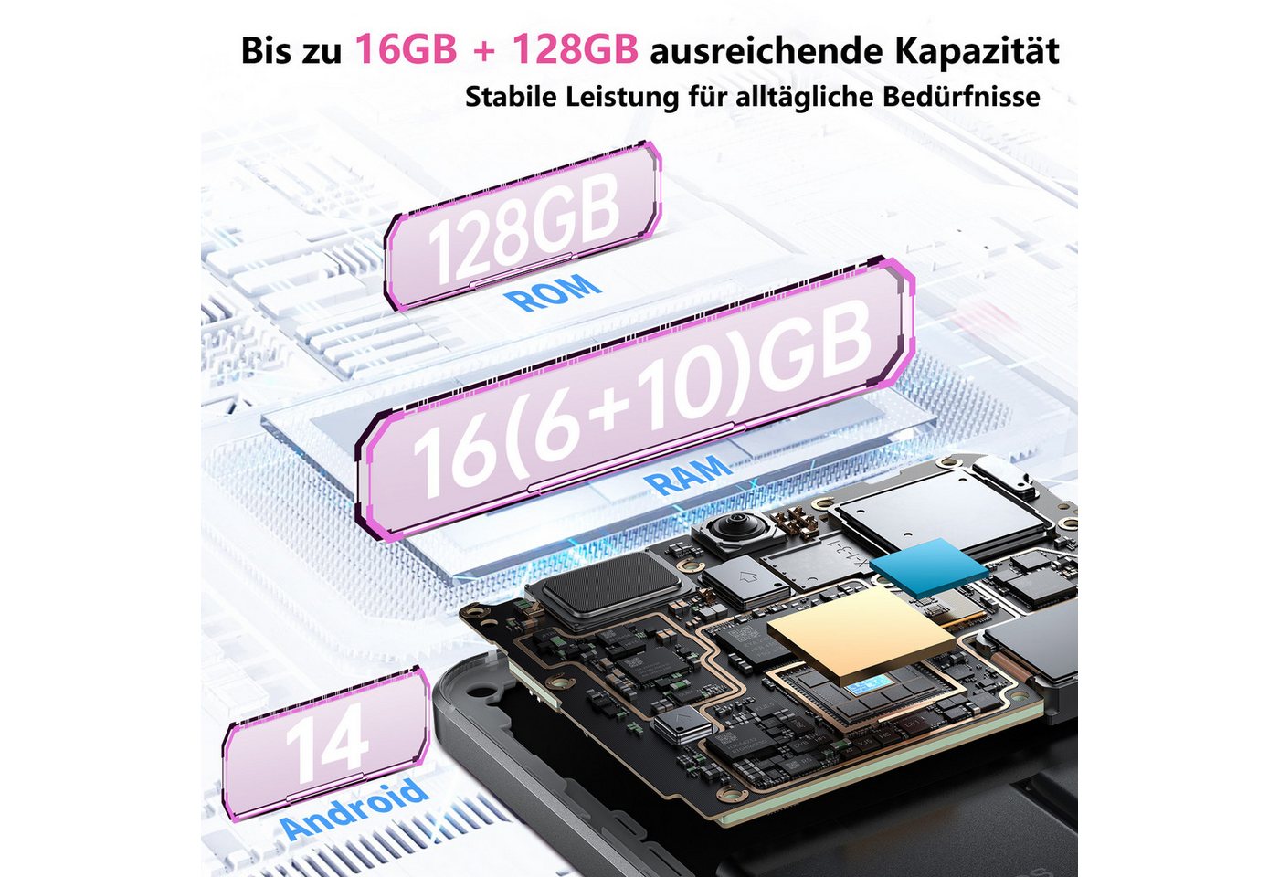 Cubot A30 6GB RAM + 128GB ROM, Android 14 Smartphone (17,14 cm/6.74 Zoll, 128 GB Speicherplatz, 48 MP Kamera, 5000mAh, 48MP+16MP, Dual SIM/ OTG/ GPS/ Face ID) – Bild 4 von 5