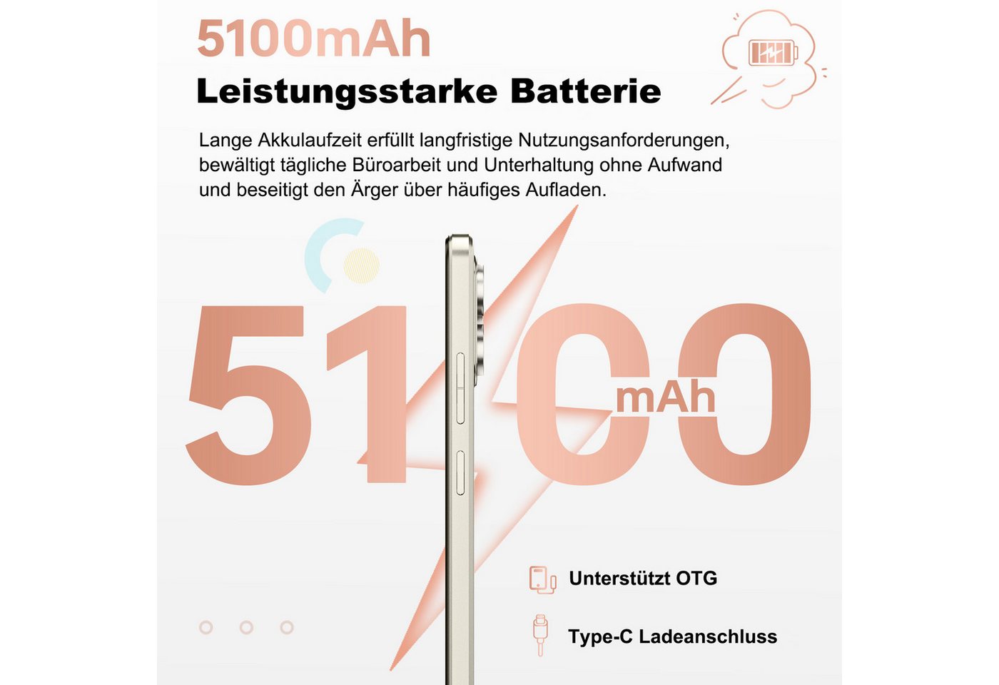 Cubot A40 12+256GB Android 15 Smartphone (17,47 cm/6.88 Zoll, 256 GB Speicherplatz, 48 MP Kamera, 5100mAh, 6.88" HD+ 120Hz, NFC, Face ID, OTG, GPS) – Bild 4 von 5