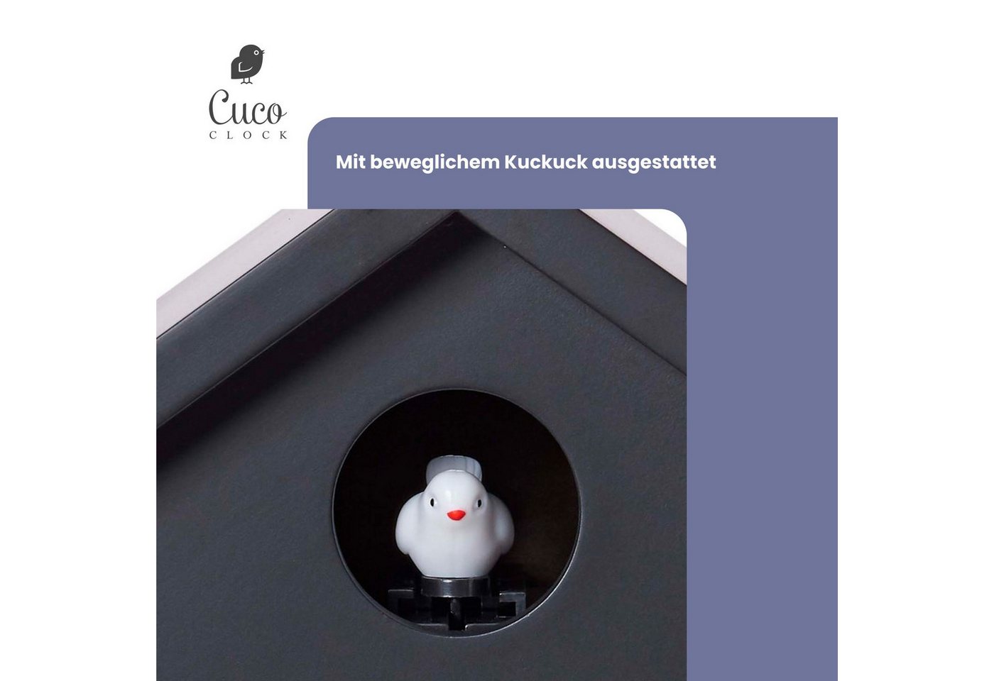 Cuco Clock Wanduhr Kuckucksuhr SCHWARZWALDHAUS, Pendeluhr Wanduhr, Moderne Schwarzwalduhr (25 x 28,5 x 12cm, Pendeluhr mit Nachtruhefunktion, Vogelgezwitscher) – Bild 4 von 5