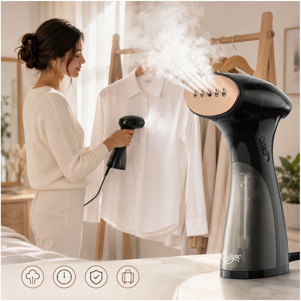 CUISYNC Dampfglätter Steamer für Kleidung, Handdampfgerät, kompakter Dampfglätter, kompakt, 1600 W, Starker Dampf, 150 ml Tank, vertikal & horizontal für Zuhaus