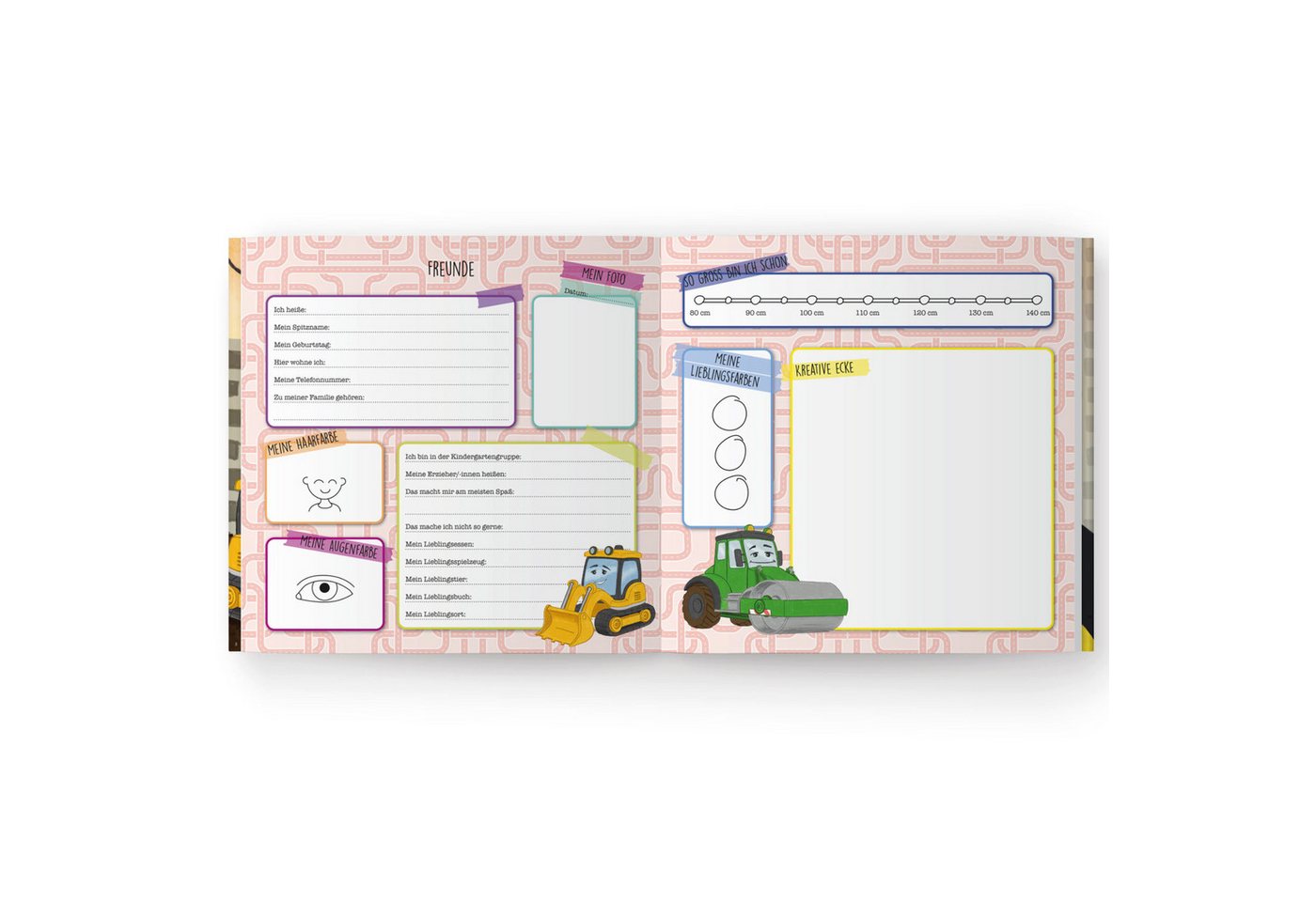 CUPCAKES & KISSES Freundebuch Kindergartenfreundebuch Bagger Album Kita Baustelle – Bild 4 von 4