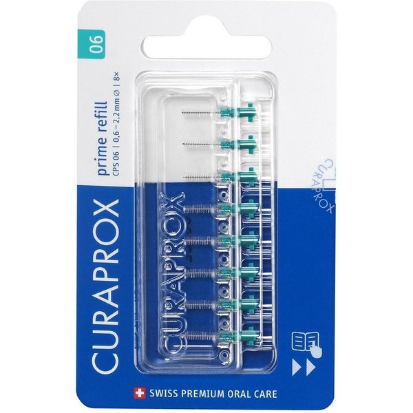 CURAPROX Interdentalbürsten Interdentalbürste CPS 06 prime, Refill, 8 Stück, türkis, 2,2 mm Wirksamkeit, Nachfüllpackung, ohne Halter