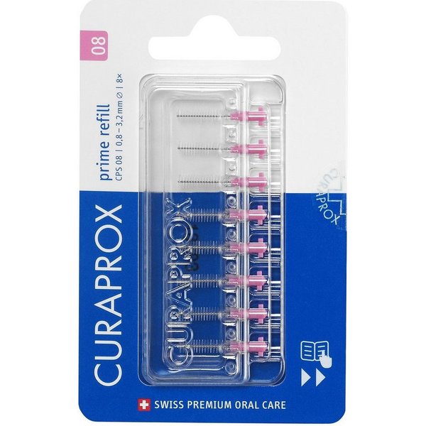CURAPROX Interdentalbürsten Interdentalbürste CPS 08 prime, Refill, 8 Stück, pink, 3.2 mm Wirksamkeit, Nachfüllpackung, ohne Halter