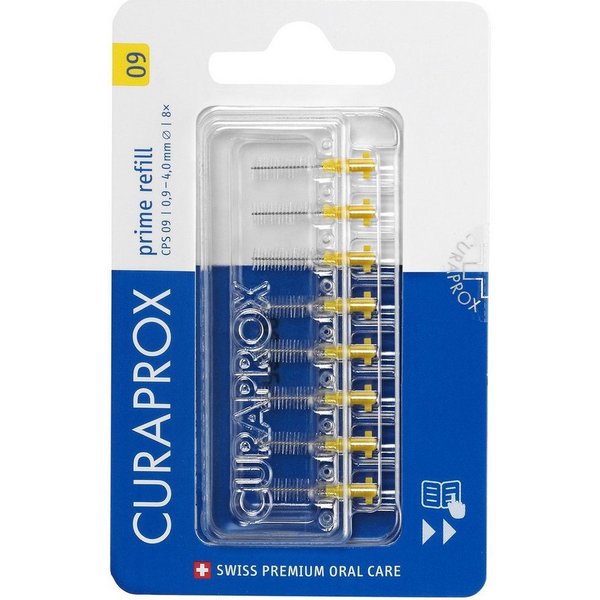 CURAPROX Interdentalbürsten Interdentalbürste CPS 09 prime, Refill, 8 Stück, gelb, 4 mm Wirksamkeit, Nachfüllpackung, ohne Halter