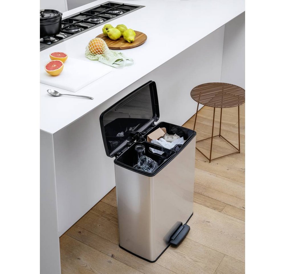 Curver Mülleimer DECO Bin SLIM DUO mit Pedal metallic 254619 – Bild 3 von 5