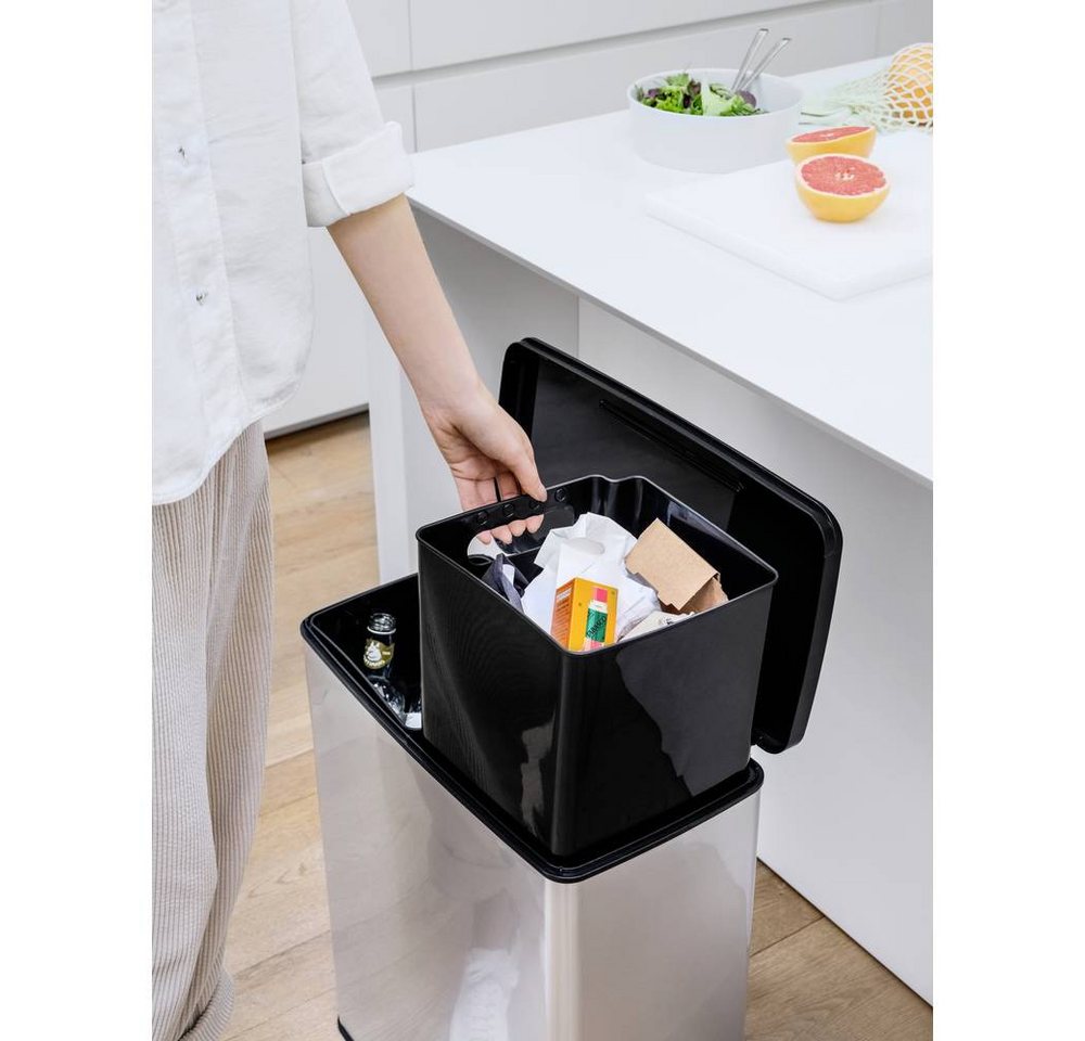 Curver Mülleimer DECO Bin SLIM DUO mit Pedal metallic 254619 – Bild 4 von 5
