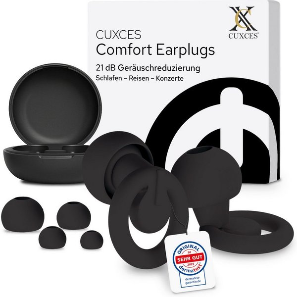 CUXCES Gehörschutzstöpsel Noise Cancelling Ohrstöpsel - 4 Größen - Schlafen, Konzerte & Flugzeug