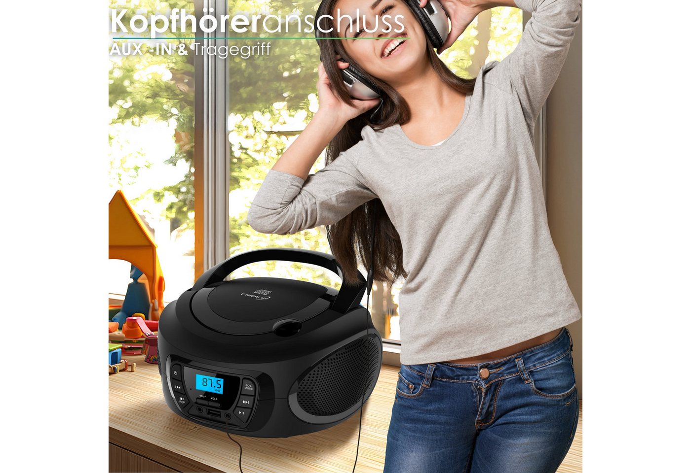 Cyberlux CL-600 tragbarer CD-Player (CD, Kinder CD Player tragbar, Boombox, Musikbox, FM Radio mit MP3 USB) – Bild 5 von 5