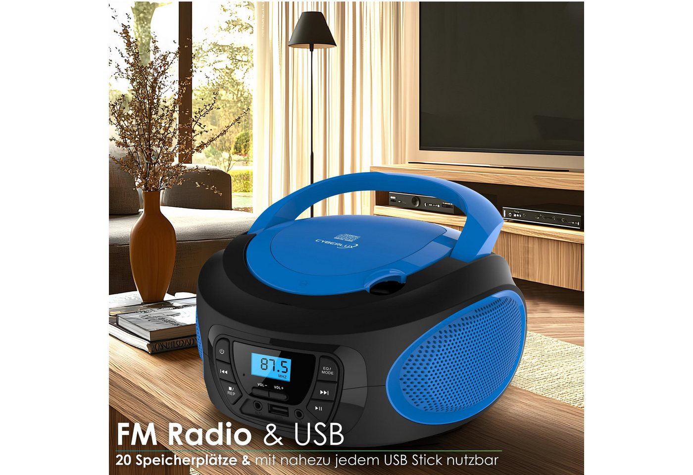 Cyberlux CL-610 tragbarer CD-Player (CD, Kinder CD Player tragbar, Boombox, Musikbox, FM Radio mit MP3 USB) – Bild 3 von 5