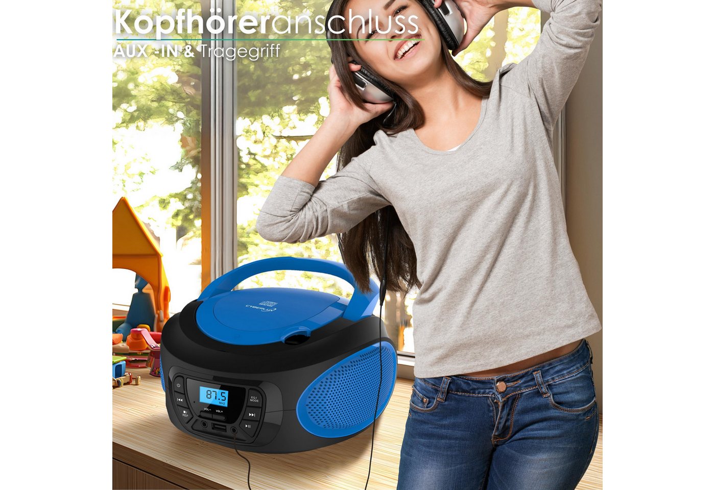 Cyberlux CL-610 tragbarer CD-Player (CD, Kinder CD Player tragbar, Boombox, Musikbox, FM Radio mit MP3 USB) – Bild 5 von 5