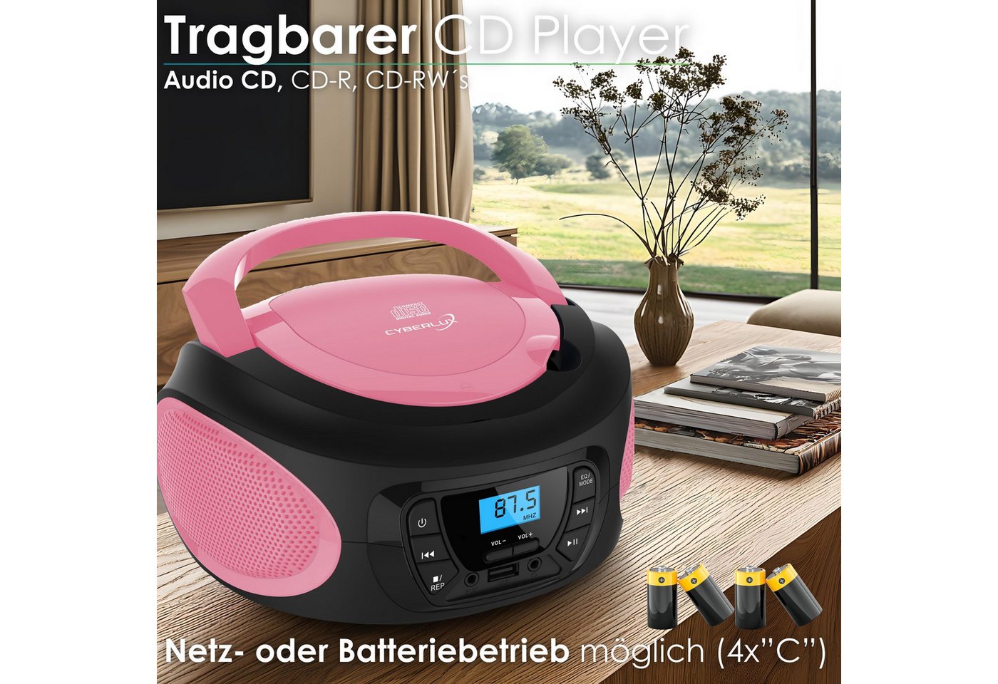 Cyberlux CL-620 tragbarer CD-Player (CD, Kinder CD Player tragbar, Boombox, Musikbox, FM Radio mit MP3 USB) – Bild 2 von 5