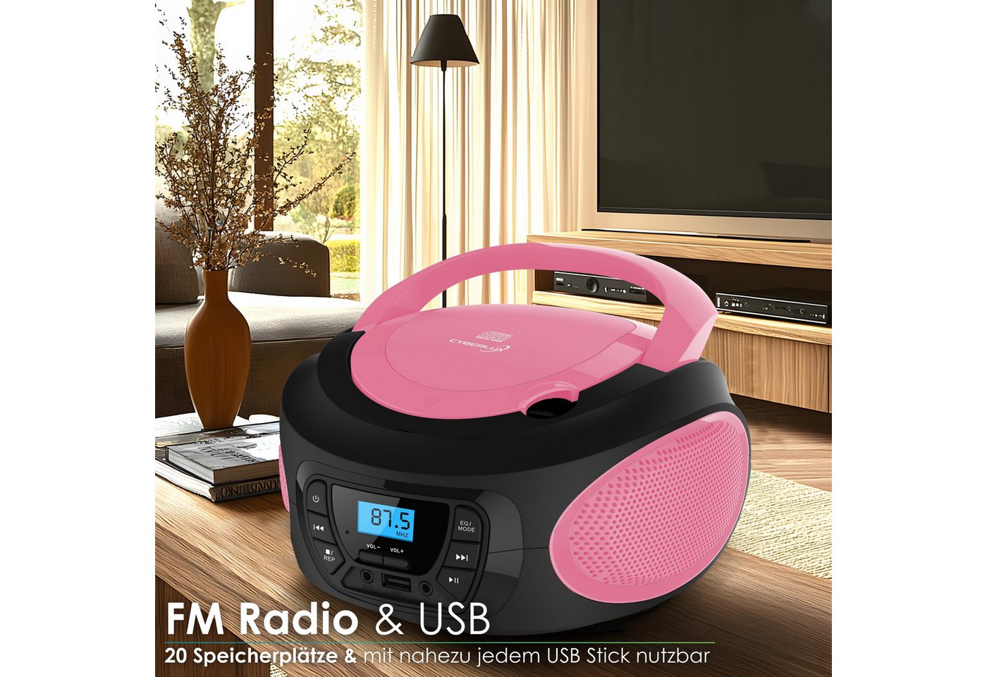 Cyberlux CL-620 tragbarer CD-Player (CD, Kinder CD Player tragbar, Boombox, Musikbox, FM Radio mit MP3 USB) – Bild 3 von 5