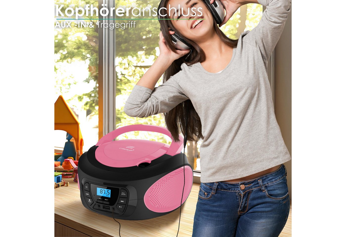 Cyberlux CL-620 tragbarer CD-Player (CD, Kinder CD Player tragbar, Boombox, Musikbox, FM Radio mit MP3 USB) – Bild 5 von 5
