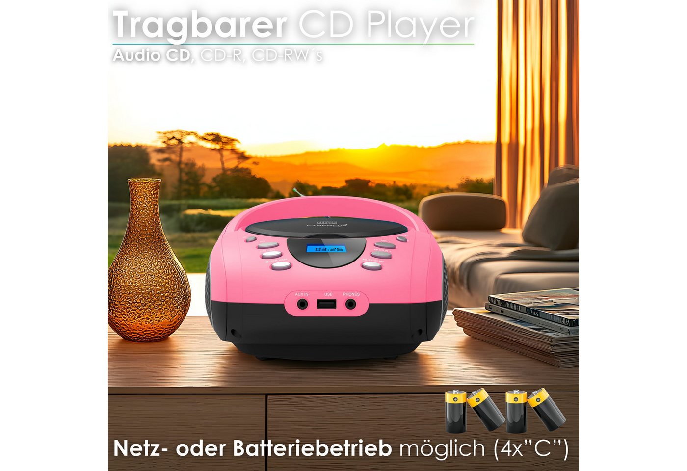 Cyberlux CL-720 tragbarer CD-Player (CD, Kinder CD Player tragbar, Boombox, Musikbox, FM Radio mit MP3 USB) – Bild 2 von 5