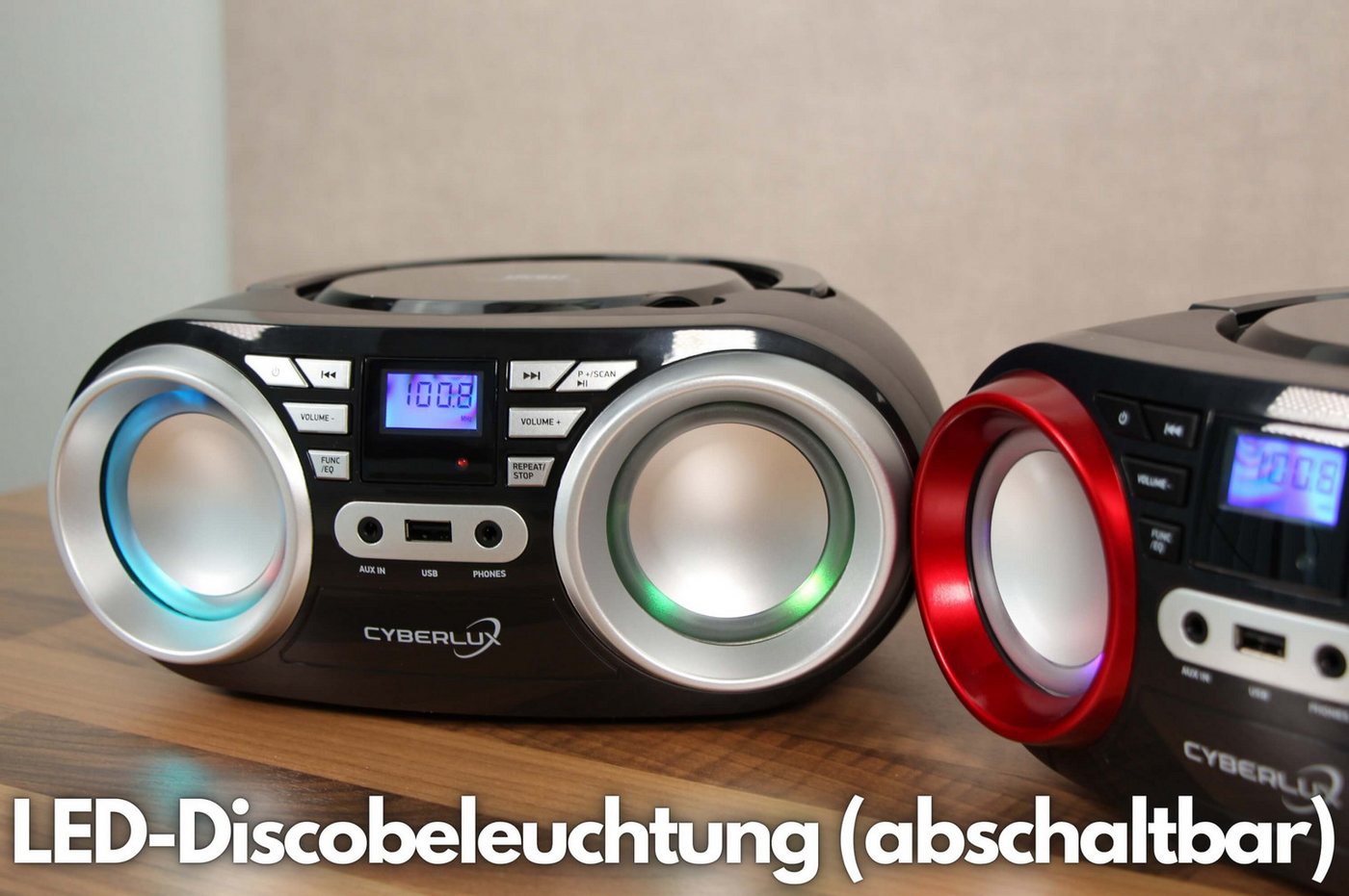 Cyberlux CL-800 tragbarer CD-Player (CD, tragbar,Boombox,LED-Disco-Beleuchtung,FM Radio mit MP3 USB) – Bild 4 von 5