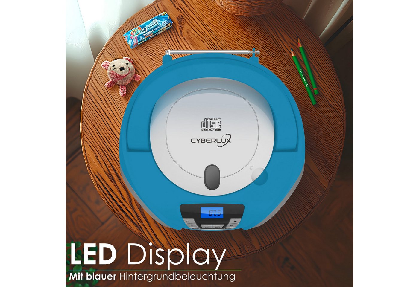 Cyberlux CL-900 tragbarer CD-Player (CD, Boombox,tragbar,LED-Disco-Beleuchtung,FM Radio mit MP3 USB) – Bild 4 von 5