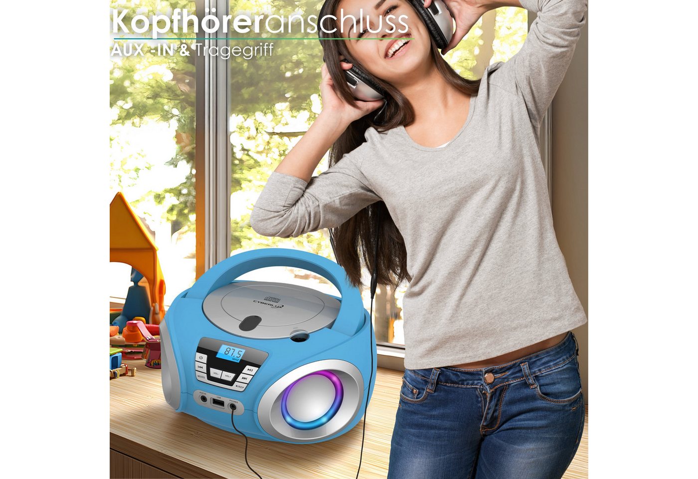 Cyberlux CL-900 tragbarer CD-Player (CD, Boombox,tragbar,LED-Disco-Beleuchtung,FM Radio mit MP3 USB) – Bild 5 von 5