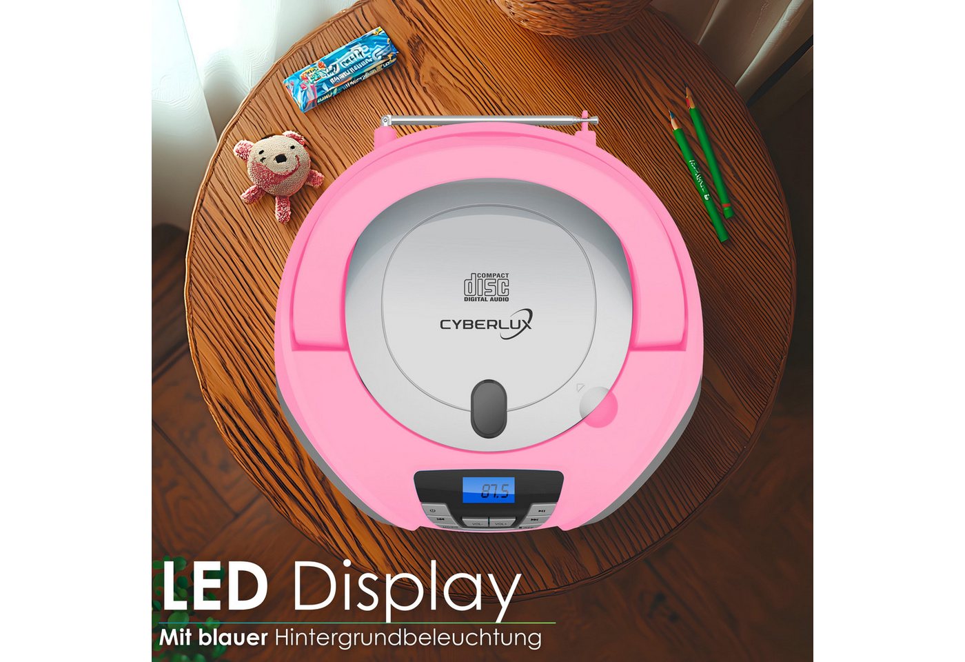 Cyberlux CL-910 tragbarer CD-Player (CD, Boombox,tragbar,LED-Disco-Beleuchtung,FM Radio mit MP3 USB) – Bild 4 von 5
