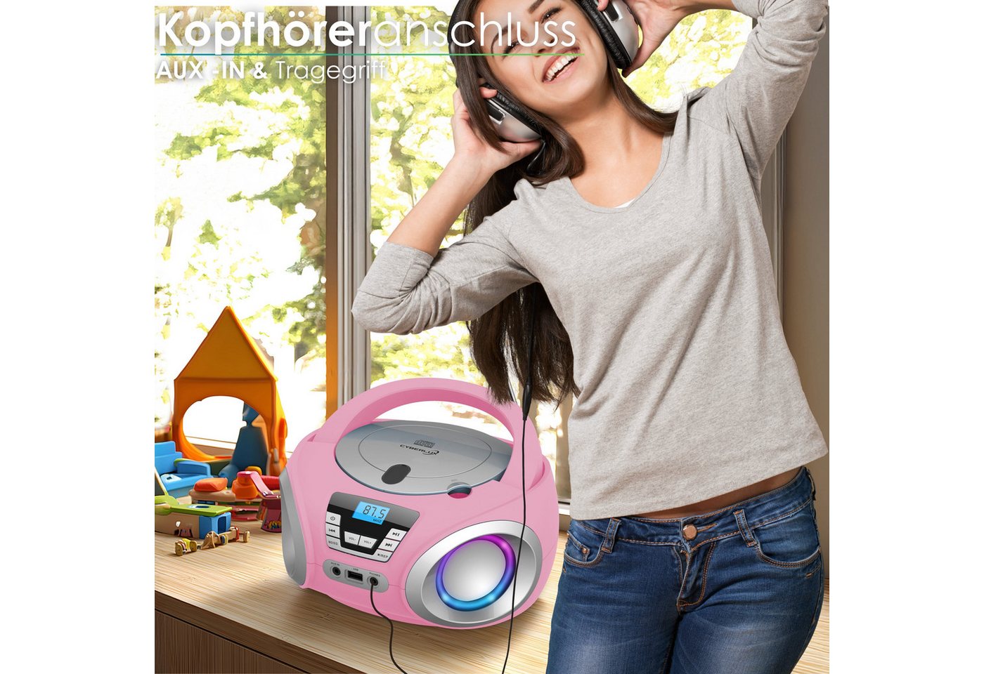 Cyberlux CL-910 tragbarer CD-Player (CD, Boombox,tragbar,LED-Disco-Beleuchtung,FM Radio mit MP3 USB) – Bild 5 von 5