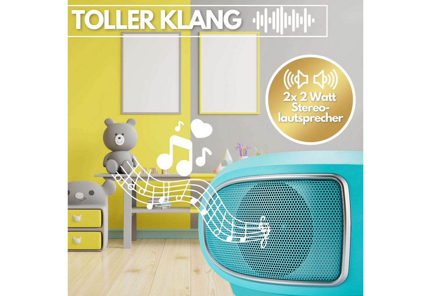Cyberlux CL-940 tragbarer CD-Player (CD, Kinder CD Player tragbar, Boombox, Musikbox, FM Radio mit MP3 USB) – Bild 4 von 5