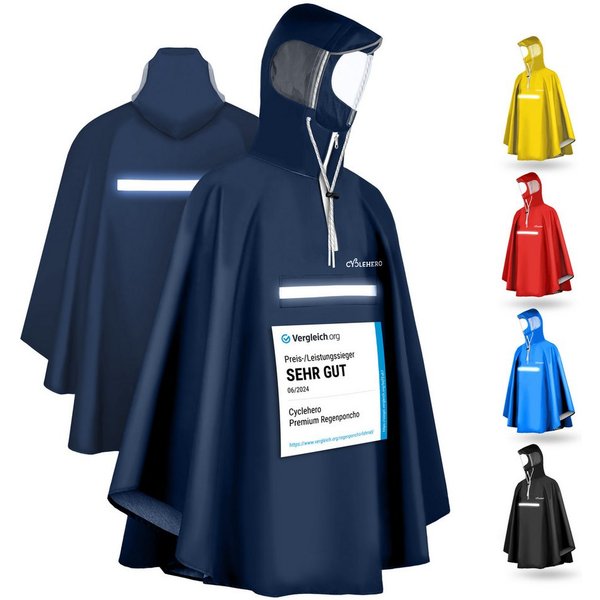 CYCLEHERO Regenponcho Fahrrad mit Reflektoren, wasserdicht, Dunkelblau, XL, Unisex (Einzelartikel, 1-St., XL)