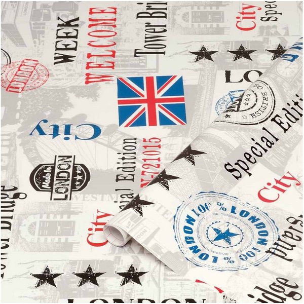 d-c-fix Möbelfolie Lindley - selbstklebende Dekofolie Londonmotiv Klebefolie Möbel Küche, Designfolie 150 x 45cm - zuschneidbar und rückstandslos entfernbar