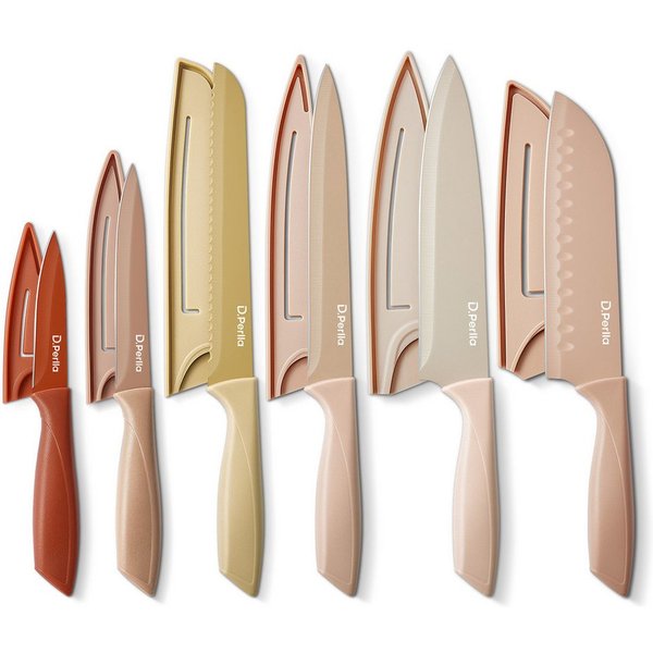 D.Perlla Messer-Set 6-teiliges Küchenmesserset, Edelstahl, mehrfarbig (Set, 6-tlg)