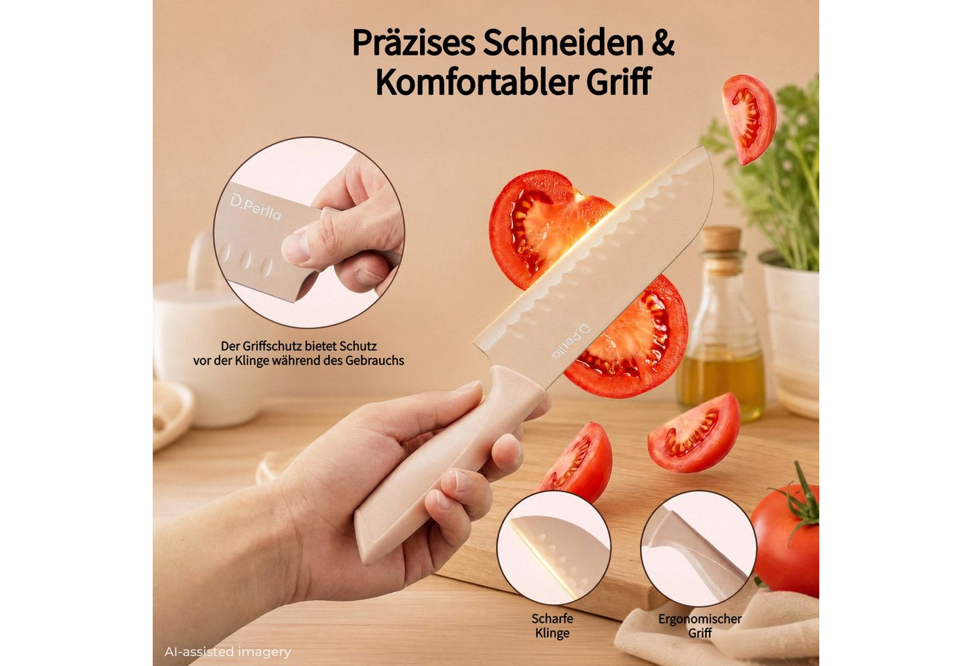 D.Perlla Messer-Set 6-teiliges Küchenmesserset, Edelstahl, mehrfarbig (Set, 6-tlg) – Bild 5 von 5