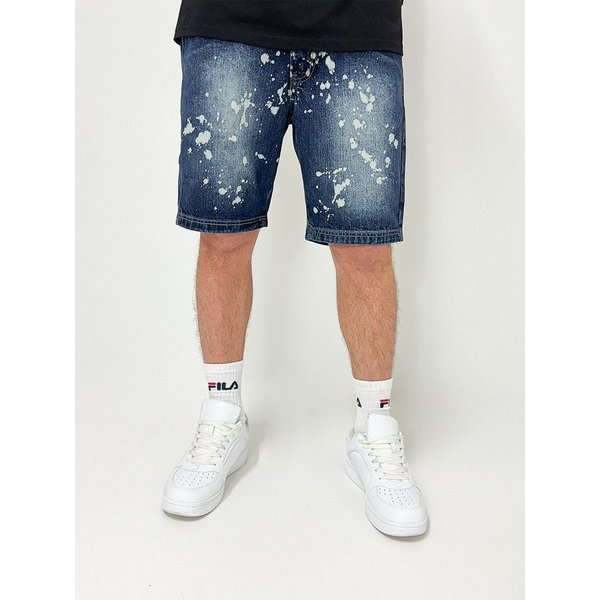 DADA Supreme Jeansshorts Denim Bermuda mit Splatter Muster und für Herren Baumwolle Oversized fit gepunktet windabweisend Reißverschluss