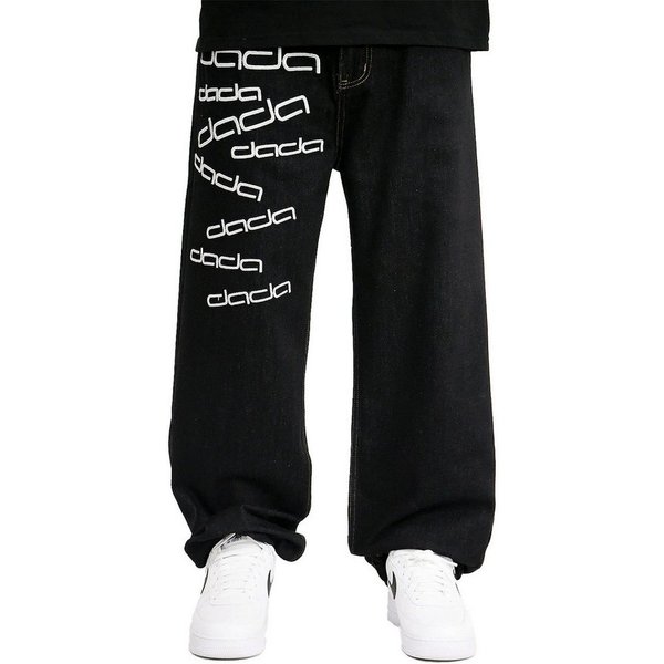 DADA Supreme Regular-fit-Jeans Baggy Denim Gesticktes DADA Logo auf für Herren Baumwolle unifarben atmungsaktiv Reißverschluss Casual-Style
