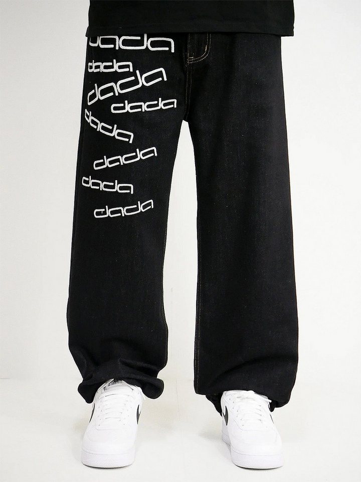 DADA Supreme Regular-fit-Jeans Baggy Denim Gesticktes DADA Logo auf für Herren Baumwolle unifarben atmungsaktiv Reißverschluss Casual-Style – Bild 2 von 5