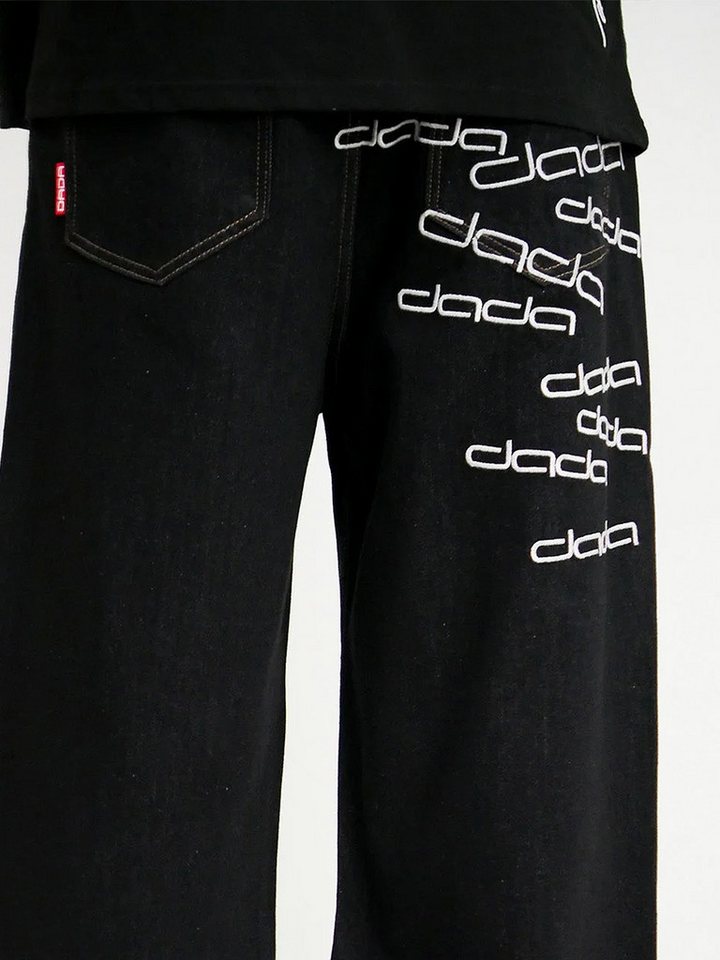 DADA Supreme Regular-fit-Jeans Baggy Denim Gesticktes DADA Logo auf für Herren Baumwolle unifarben atmungsaktiv Reißverschluss Casual-Style – Bild 4 von 5