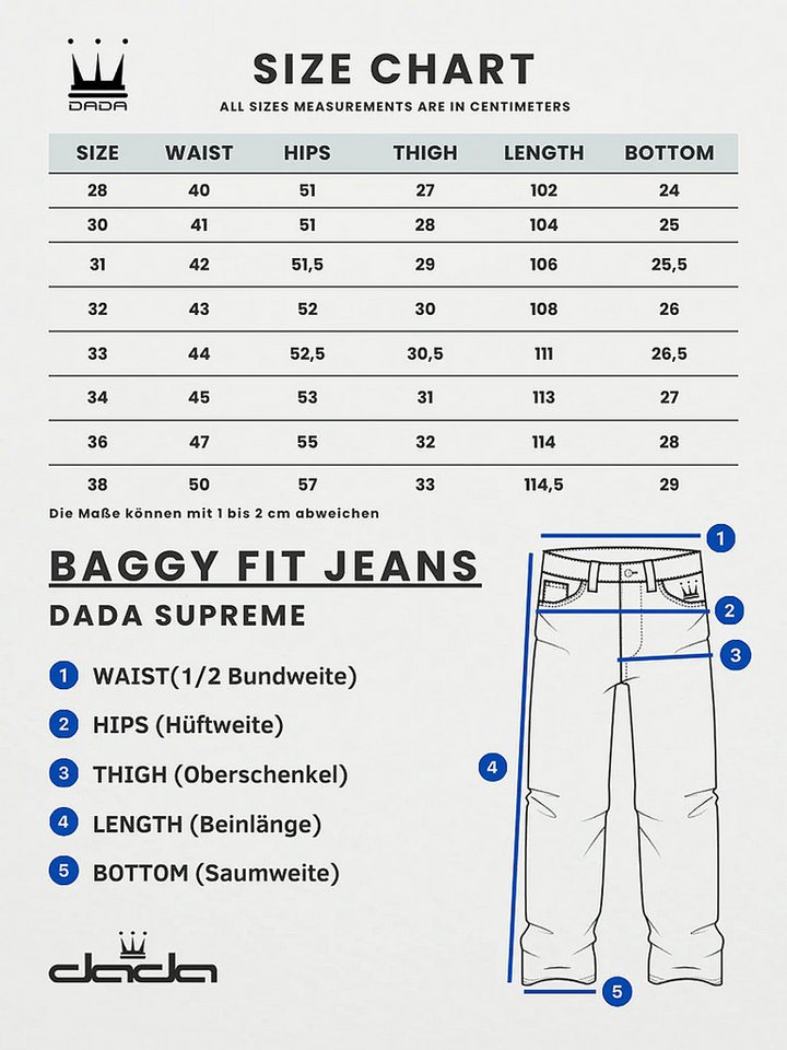DADA Supreme Regular-fit-Jeans Baggy Denim Gesticktes DADA Logo auf für Herren Baumwolle unifarben atmungsaktiv Reißverschluss Casual-Style – Bild 5 von 5