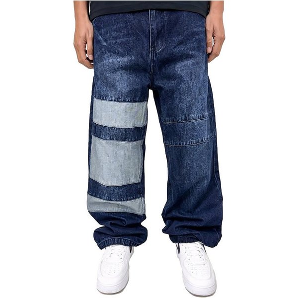 DADA Supreme Regular-fit-Jeans Baggy Denim Patchwork Retro-Stil für Herren Baumwolle mehrfarbig atmungsaktiv Reißverschluss casual-Style