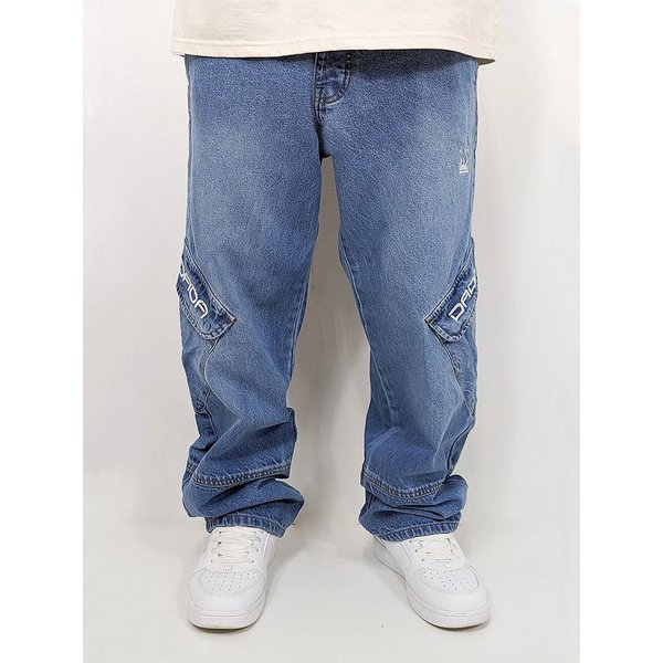 DADA Supreme Regular-fit-Jeans HipHop Denim Baggy Pants mit Cargo für Herren Baumwolle unifarben windabweisend Reißverschluss casual-Style