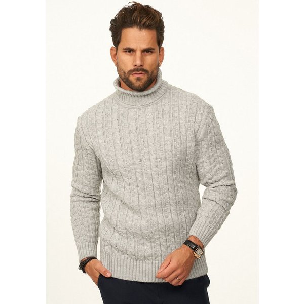 DAILY COTTON Rollkragenpullover als Grobstrick Pulli mit Zopfmuster für Herren Strickpullover für Männer - Winterpullover im Regular-Fit