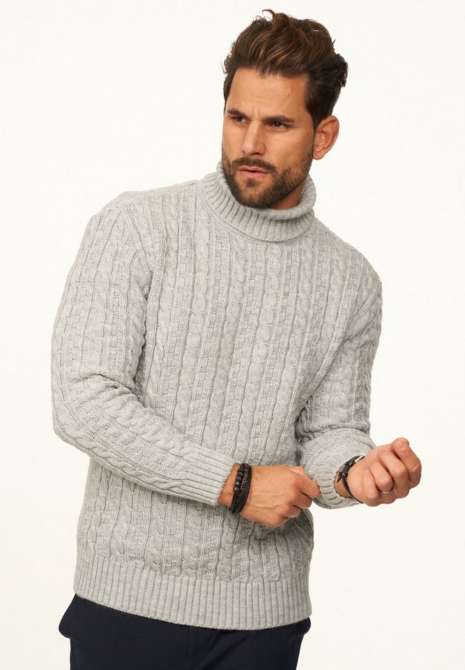 DAILY COTTON Rollkragenpullover als Grobstrick Pulli mit Zopfmuster für Herren Strickpullover für Männer - Winterpullover im Regular-Fit – Bild 2 von 5